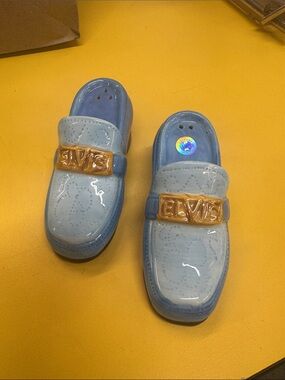 Blue suede shoes with Gold Accent salt, and pepper shaker